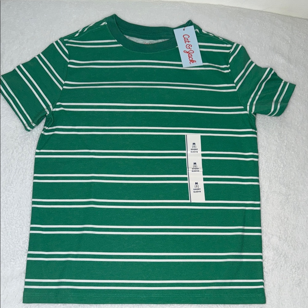 Cat & Jack Green and White Striped Tee
